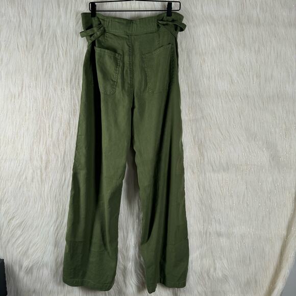NEW Hudson Womens Cypress Wide Leg Linen Blend Tie Waist Pants Army Green 32 - Picture 4 of 11